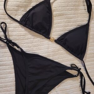 Black Michael Kors tie side bikini medium triangle top